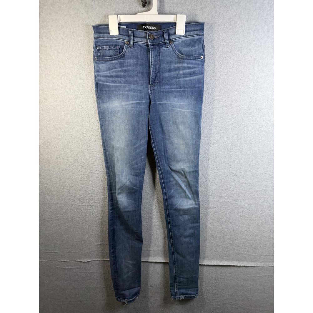 Express Leggings Womens 2L Blue Denim High Rise Skinny Jegging Stretch Pockets